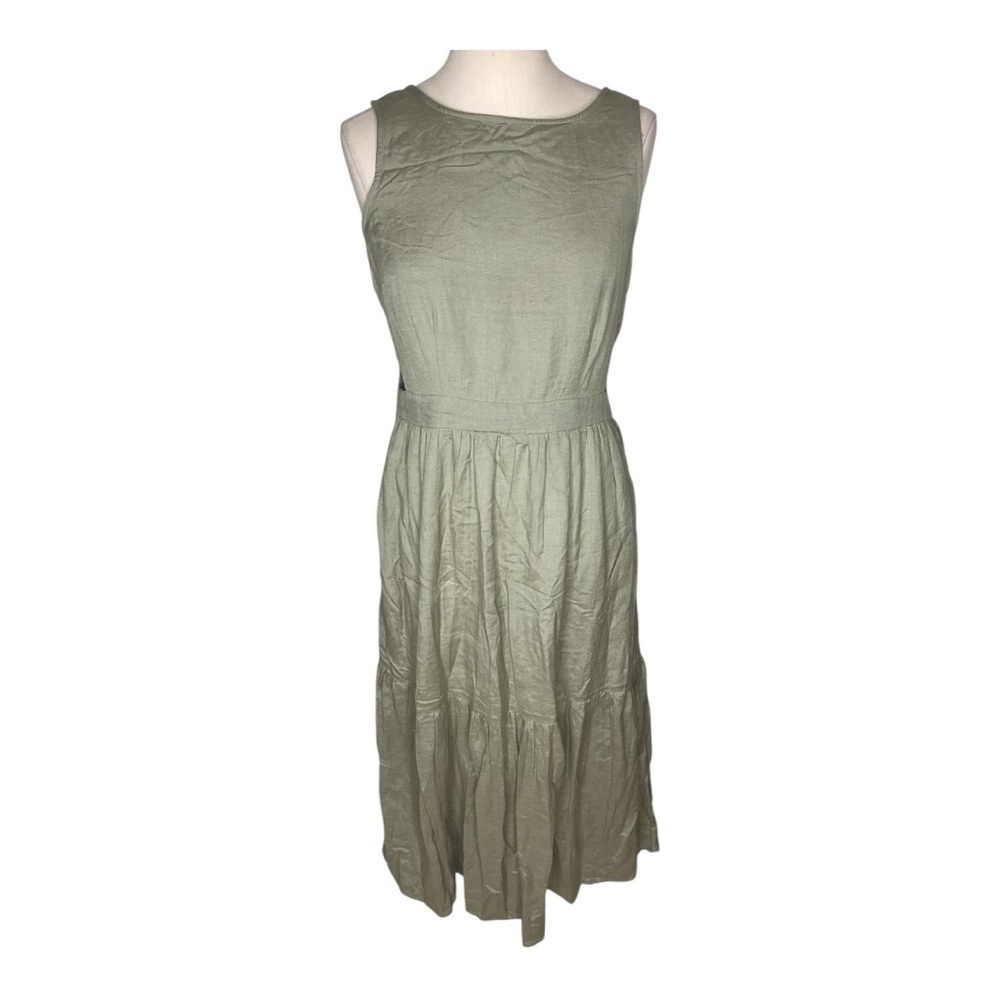 Japna Green Sleeveless Midi Dress Smocked Waist Open Back Tie - Picture 2 of 6